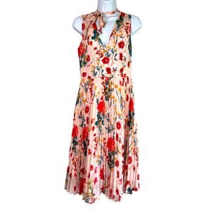 Karen Millen Romantic Floral Pleated Chiffon Midi Dress Sz 6 Statement Old Money